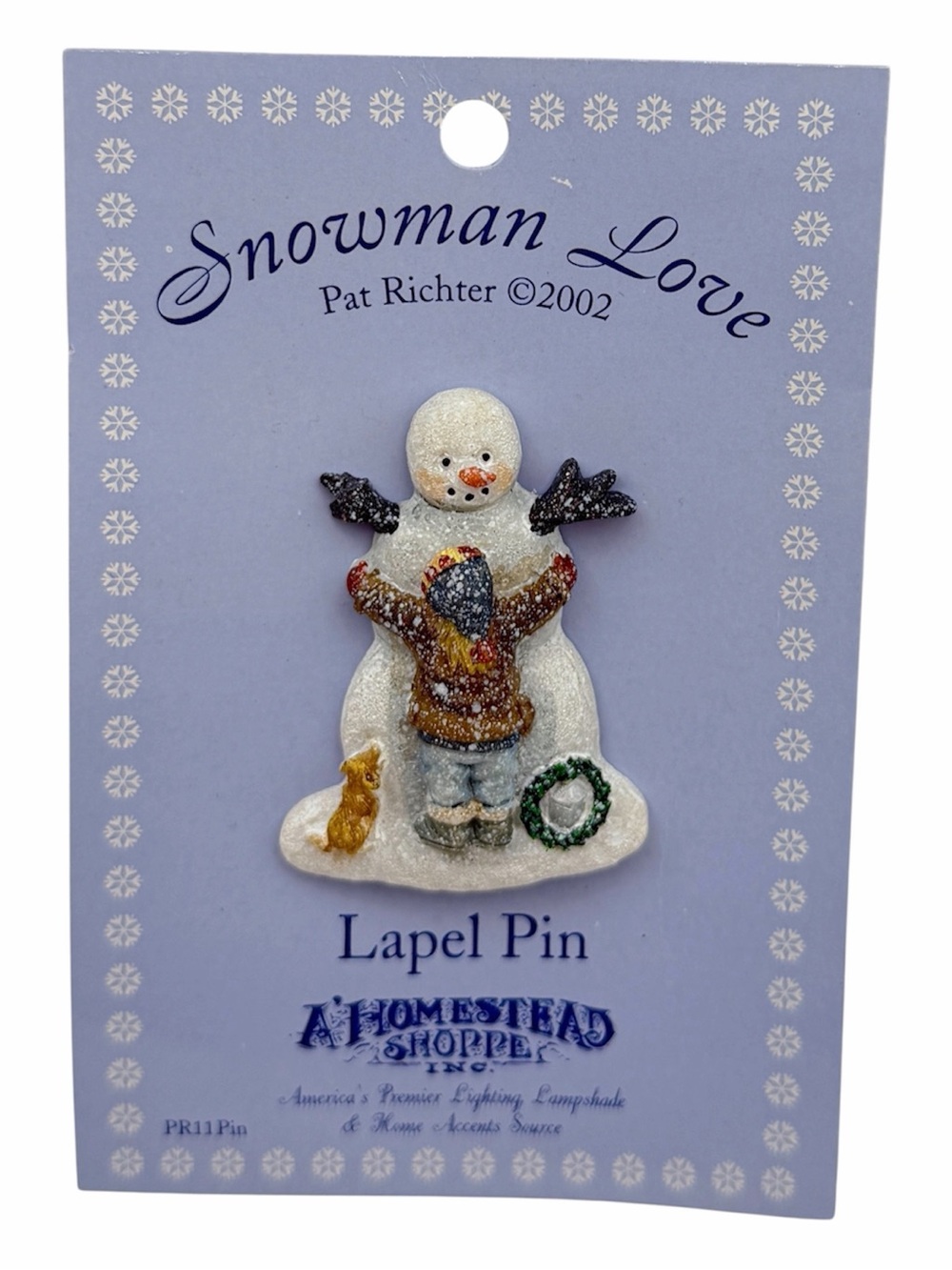Vintage 2002 Pat Richter Snowman Love Lapel Pin A Homestead Shoppe Christmas